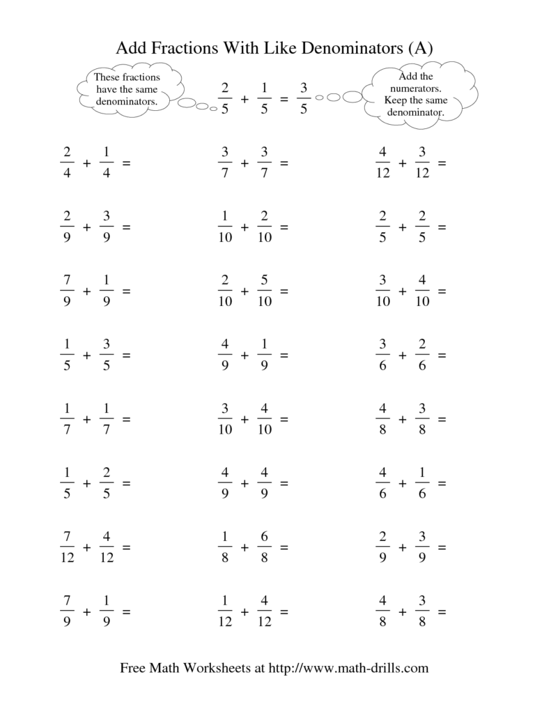 10 Adding And Subtracting Fractions With Like Denominators Worksheets