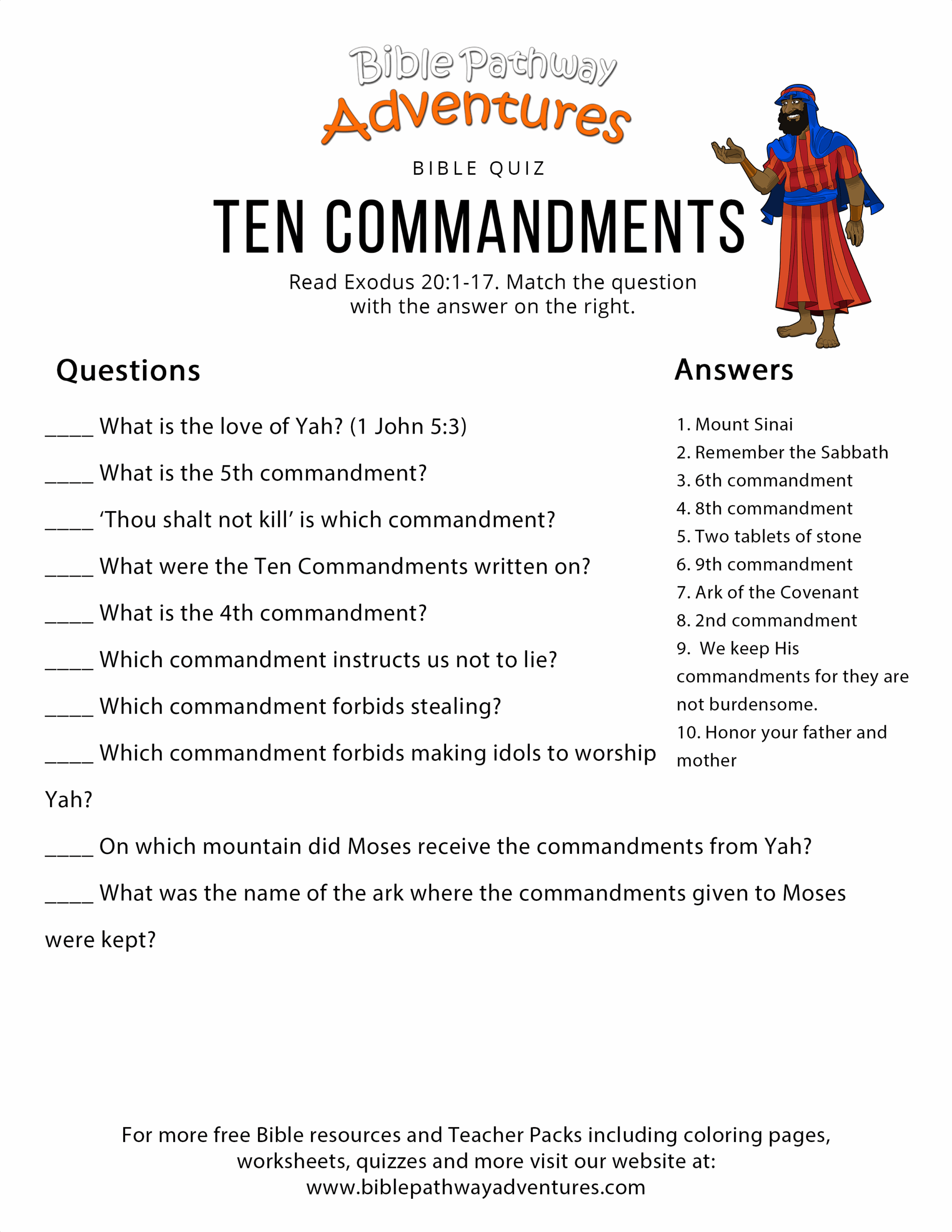 10 Commandments Worksheets