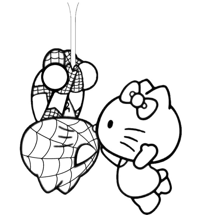 Hello Kitty And Spiderman Coloring Page