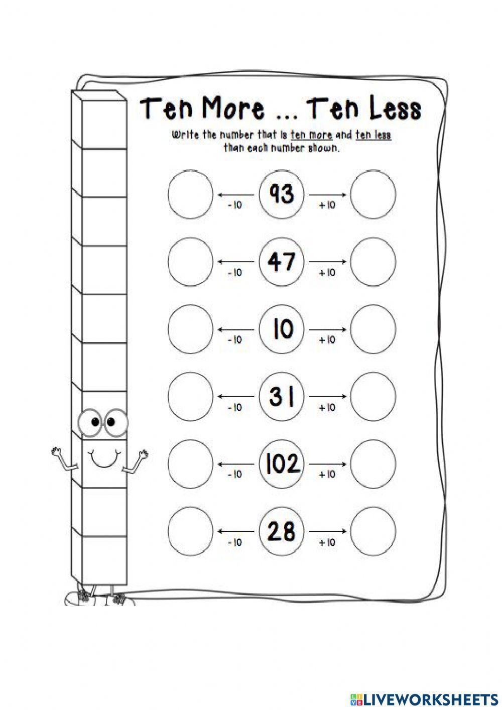 10 More 10 Less Worksheet Live Worksheets Worksheets Library