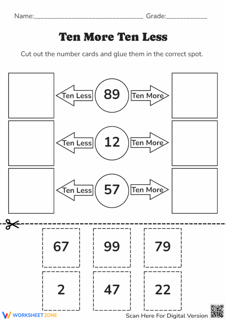 10 More And 10 Less Maths Activity KS1 Maths Resource Worksheets