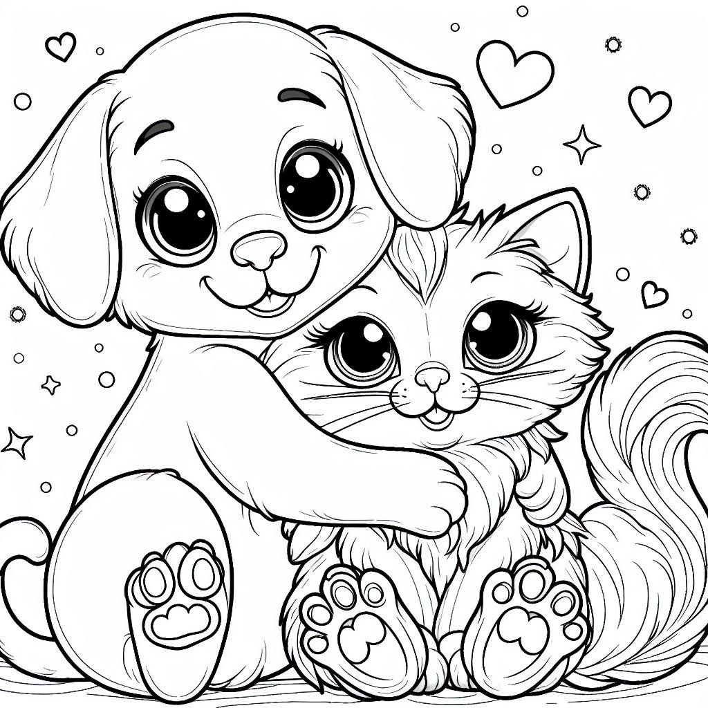 100 Pages Updated File Puppies And Kittens Coloring Book Plus 4 Bonus