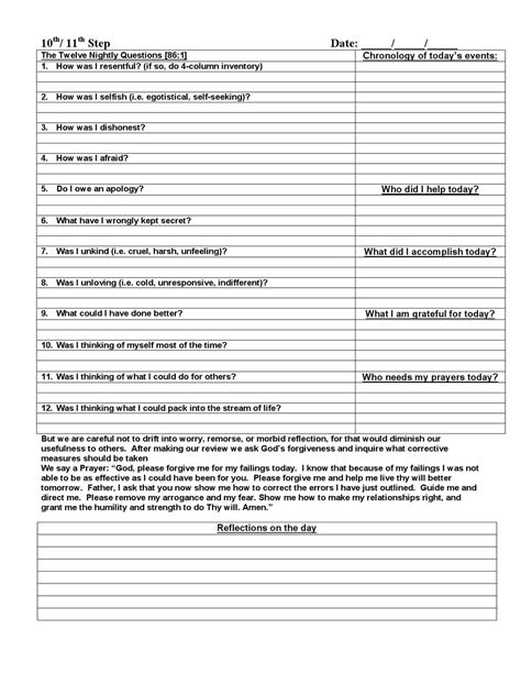 10Th Step Aa Worksheet Printable Lifestyle Worksheets Library