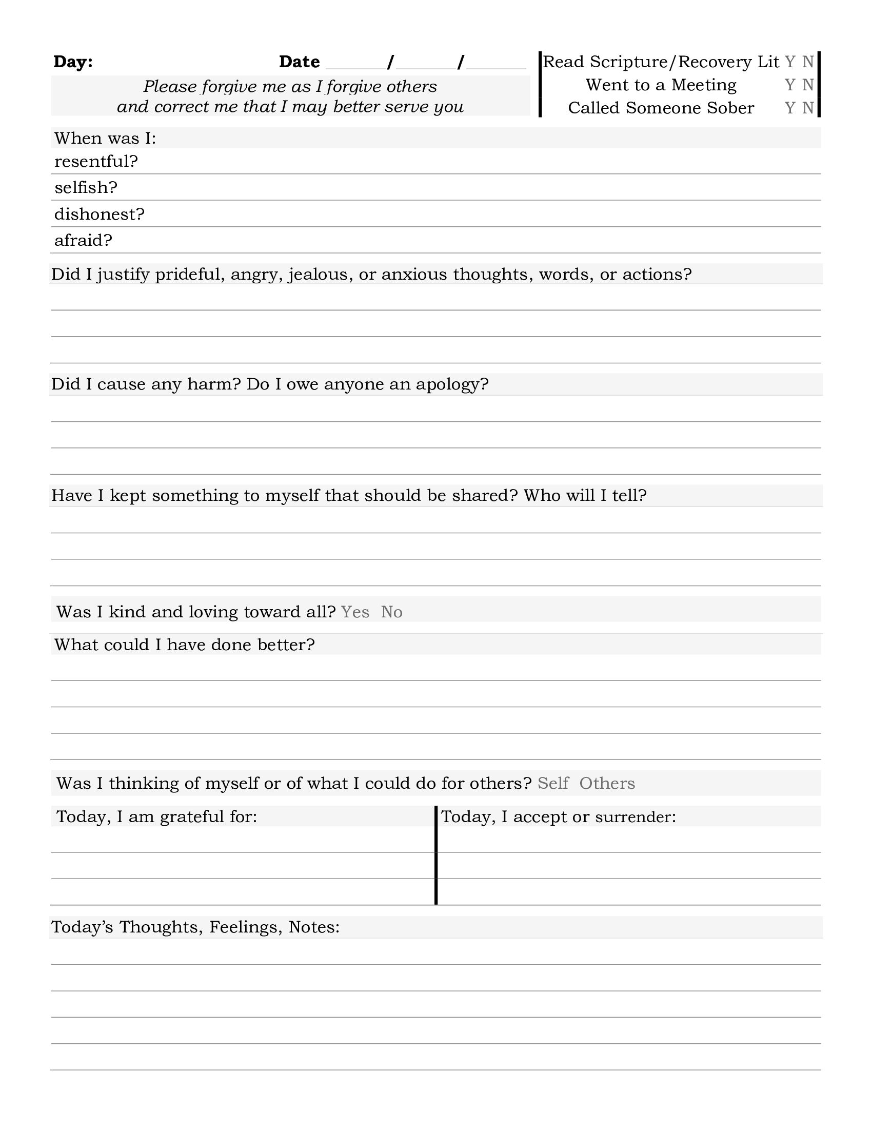10th STEP Worksheet Download Free PDF Inventory Worksheets 