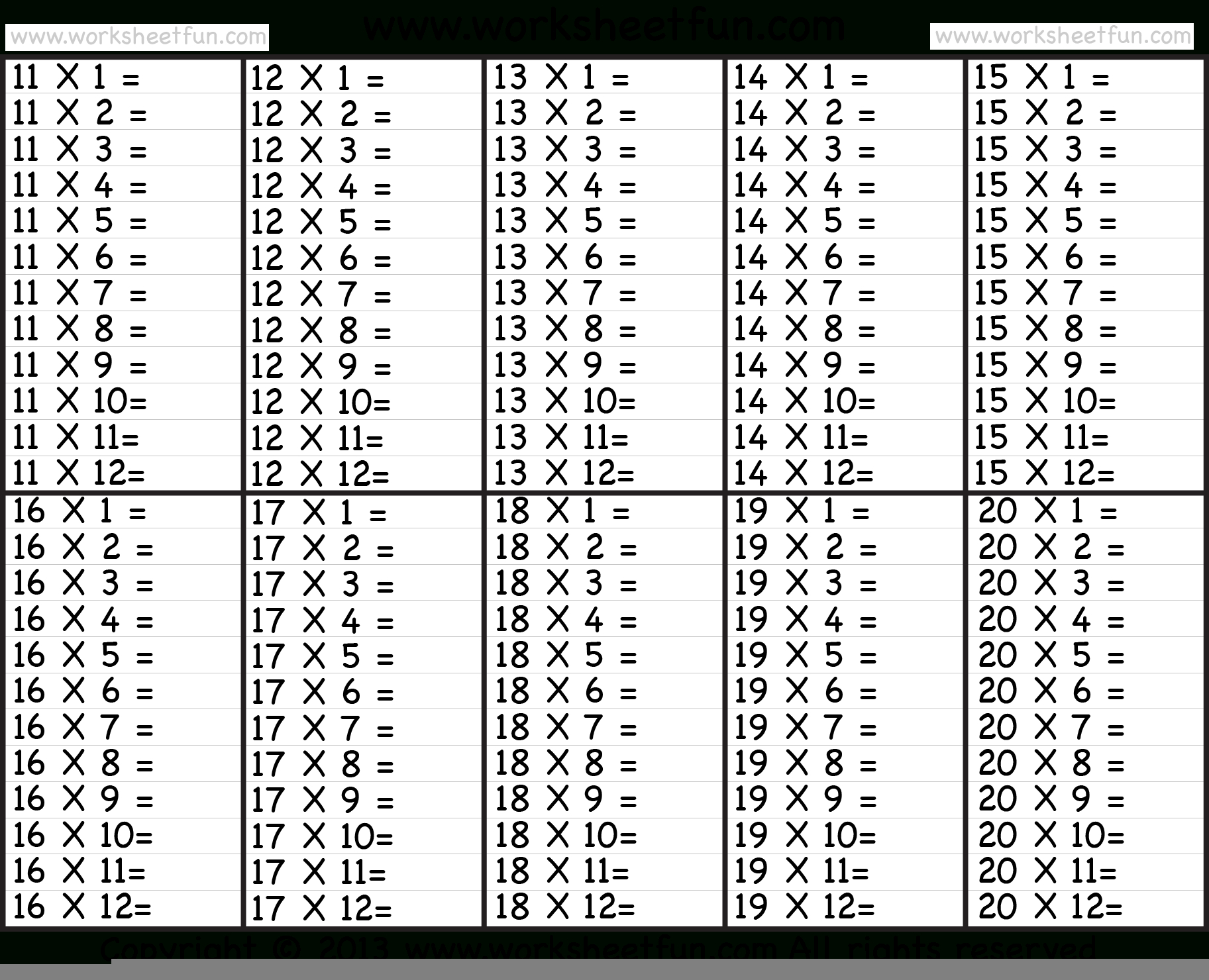 12 Times Tables Worksheets Multiplacation Tables Times Tables 