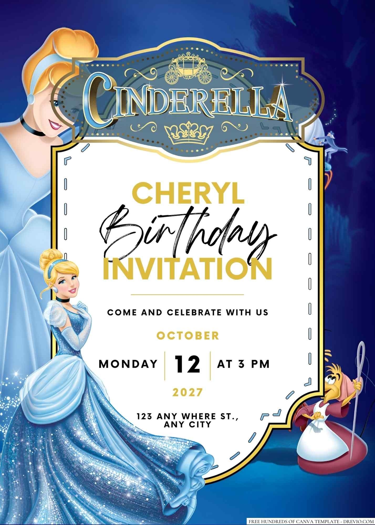 14 Cinderella Canva Birthday Invitation Templates Cinderella
