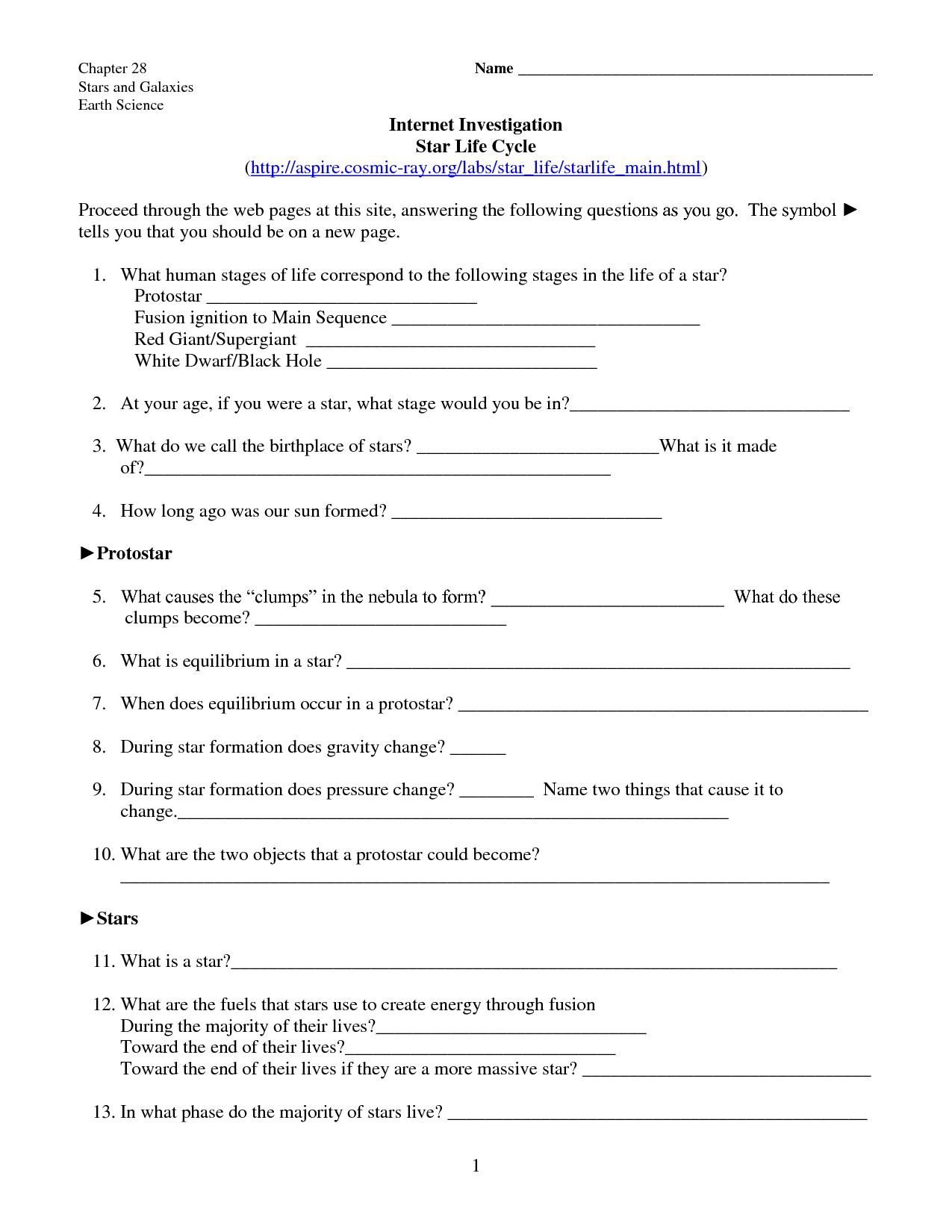 14 Star Life Cycle Worksheet Worksheeto