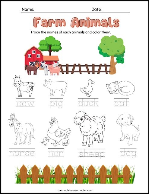 printable farm animals worksheets for kindergarten
