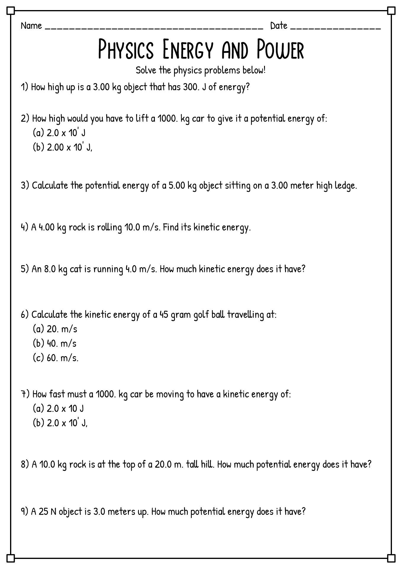 15 Physics Work Energy And Power Worksheet Free PDF At 