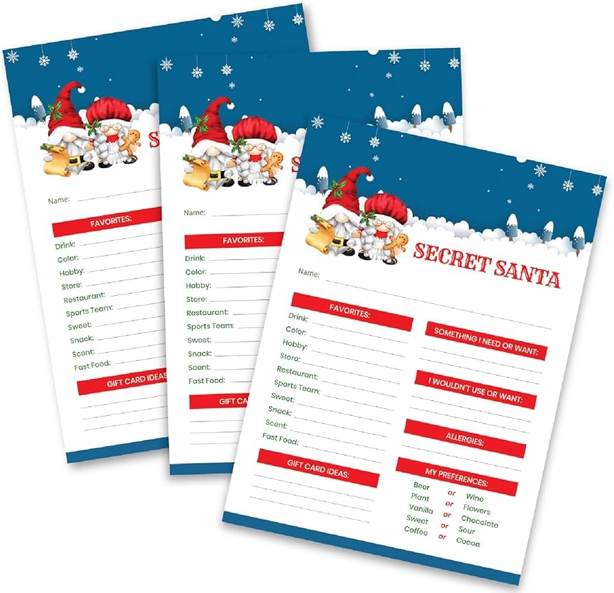 15 Secret Santa Questionnaires For Office Holiday Gift Exchange 