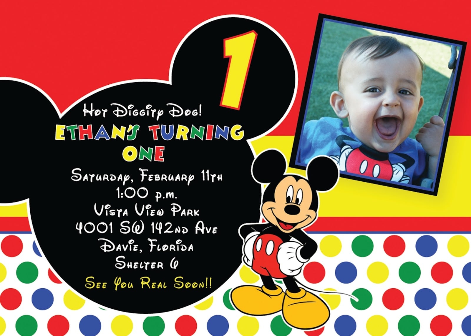 1st Birthday Mickey Mouse Invitation Template