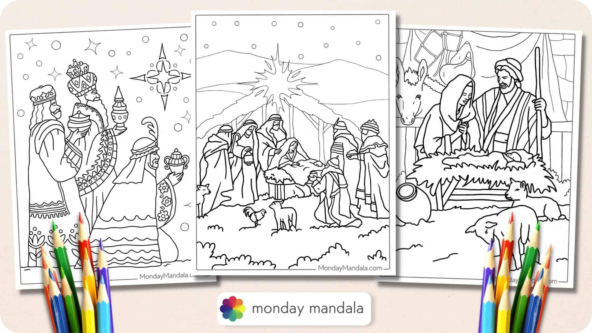 free nativity color pages