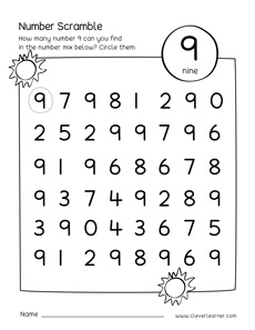 number 9 worksheets for preschool