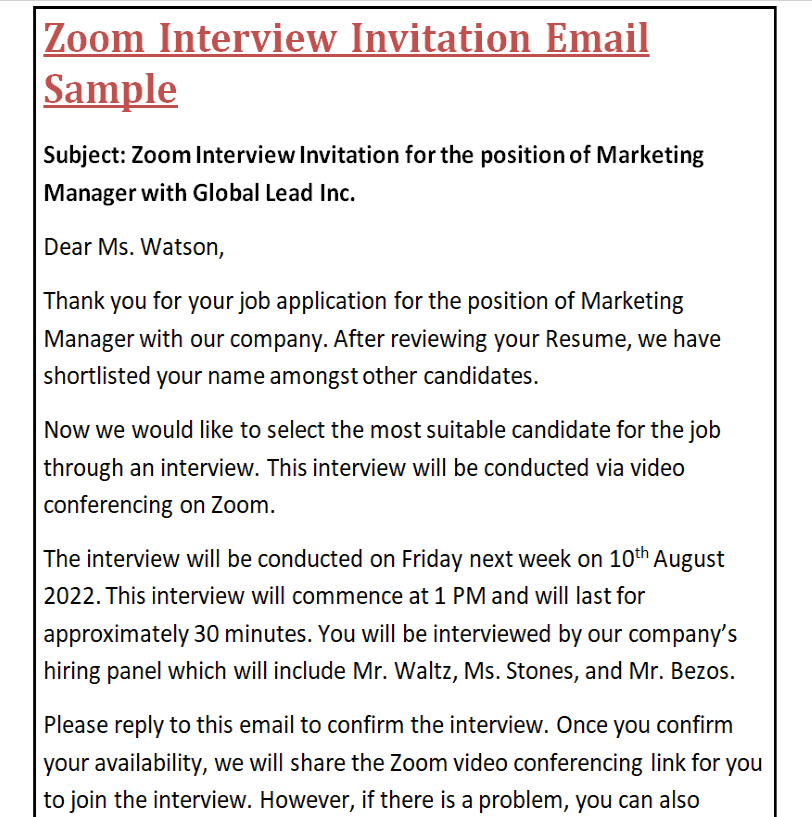 email template interview invite