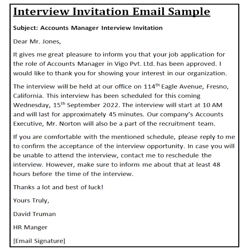 email template for job interview invitation