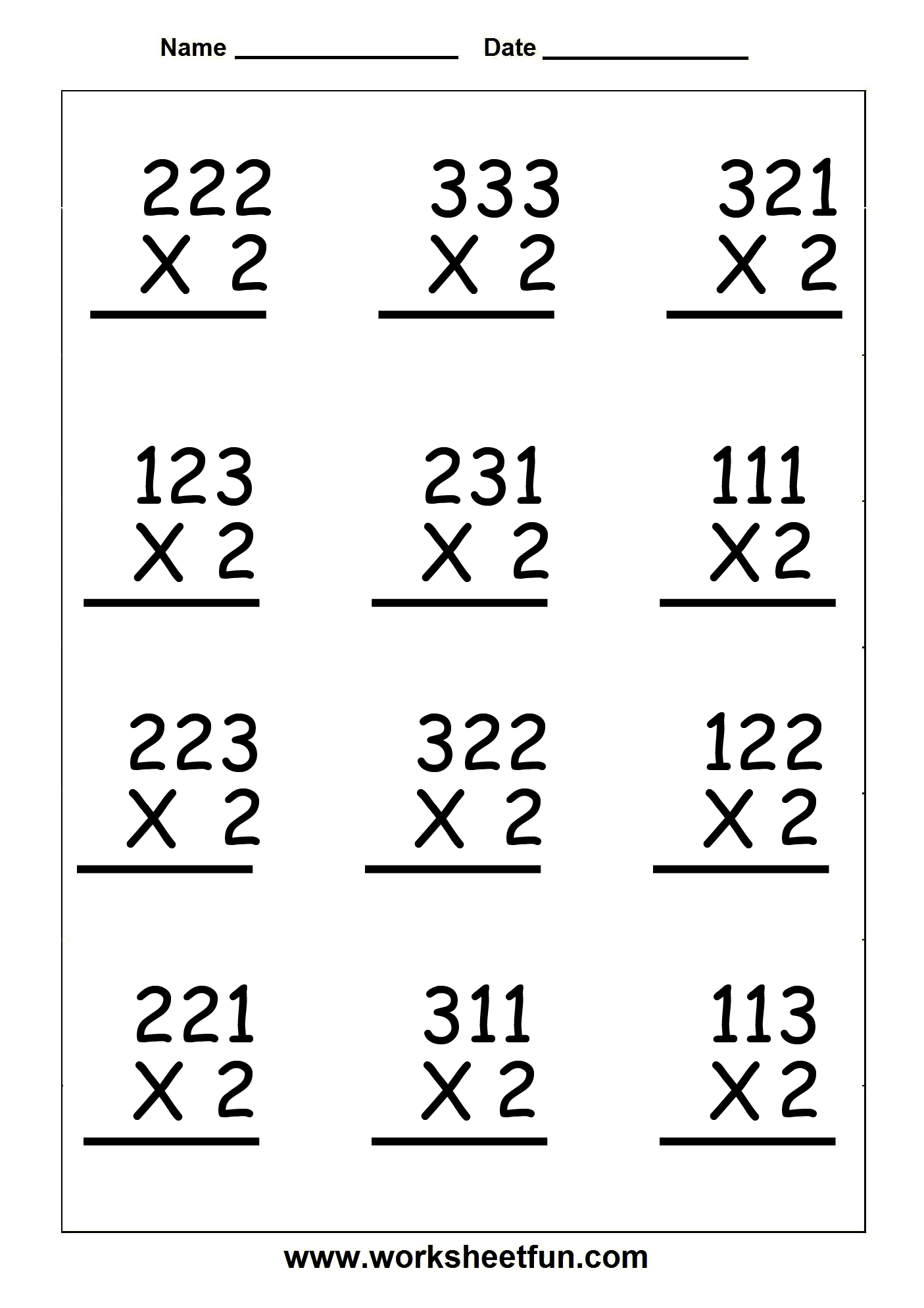 3 digit By 1 digit Multiplication Worksheet