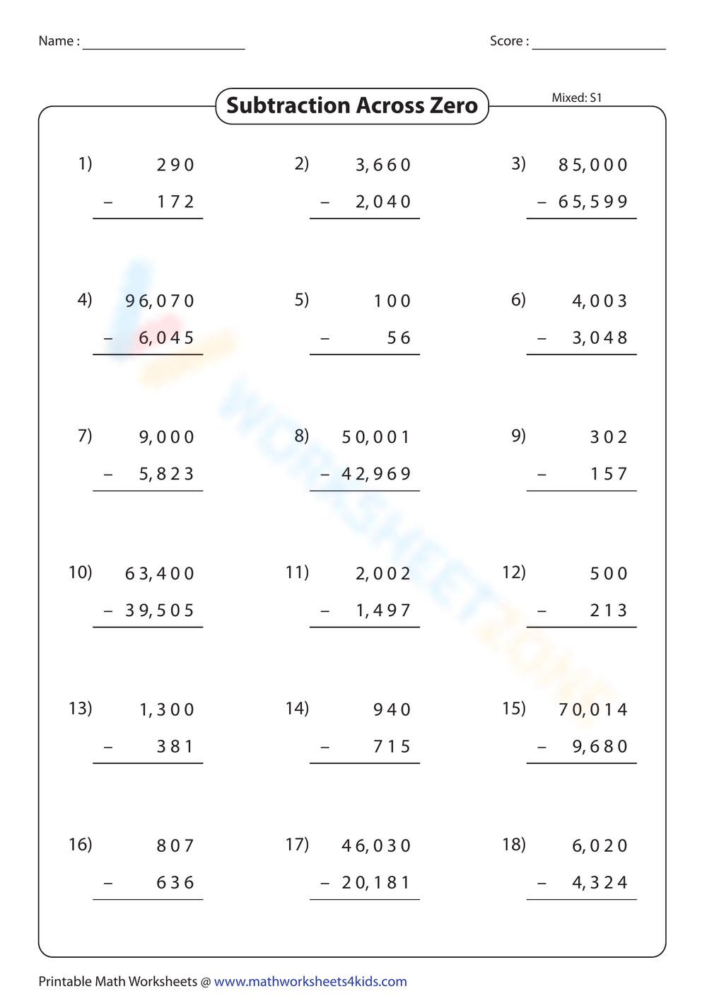 3 Digit Subtraction Across Zeros Worksheet By TeacherLCG Worksheets 