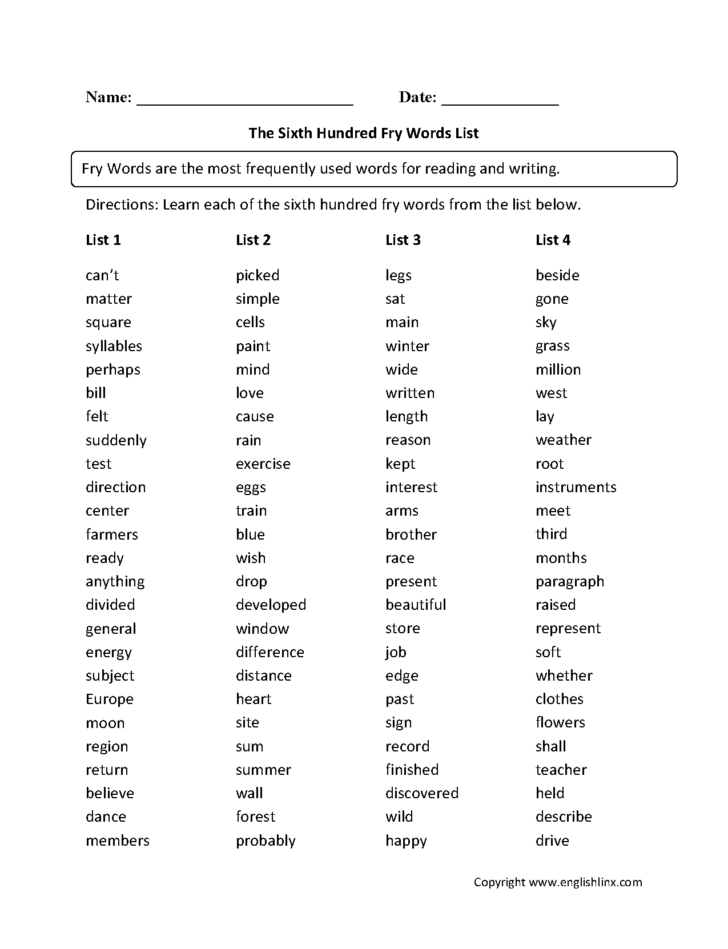 6th grade vocabulary worksheets