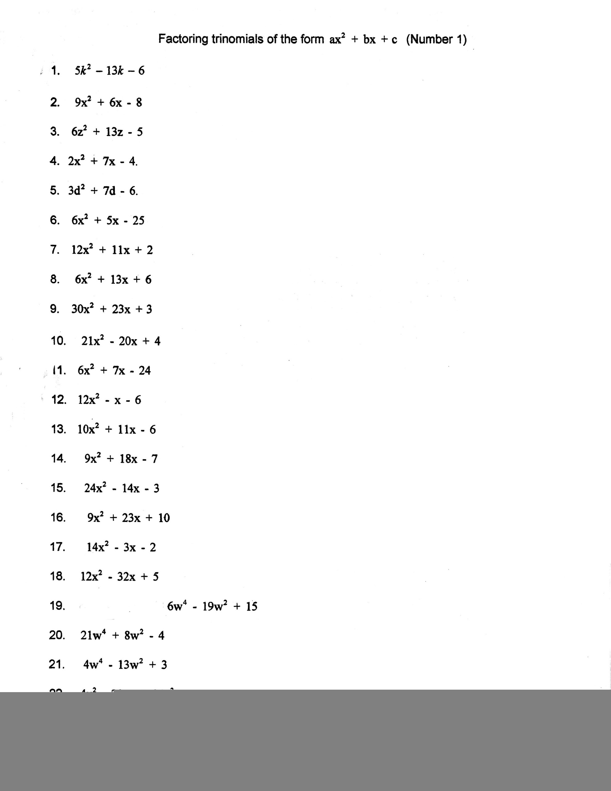 algebra 2 factoring worksheet