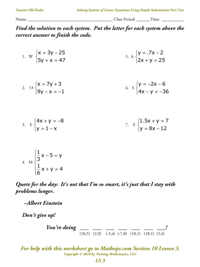 30 Systems Of Equations Elimination Worksheet