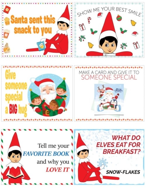 printable elf on the shelf note cards