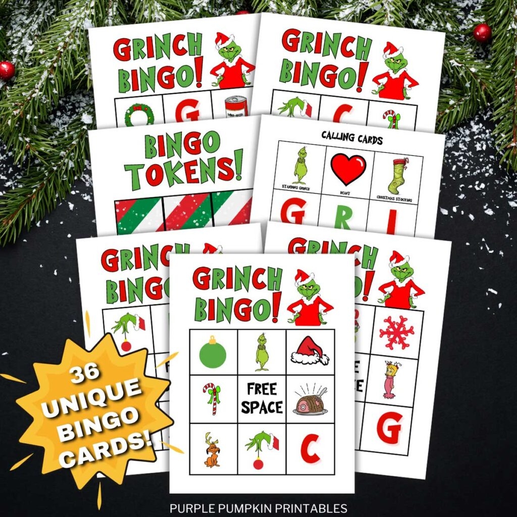 36 Printable Grinch Bingo Cards Fun Christmas Game 