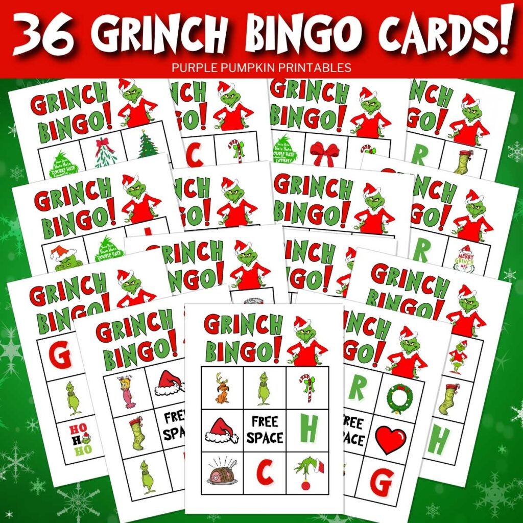 36 Printable Grinch Bingo Cards Fun Christmas Game