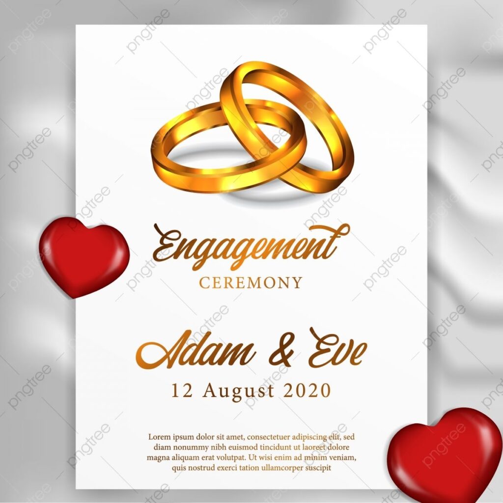 3d Couple Golden Ring For Poster Template Engagement Ceremony Party