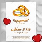 3d Couple Golden Ring For Poster Template Engagement Ceremony Party
