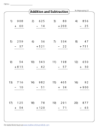 3rd Grade Addition And Subtraction Worksheets