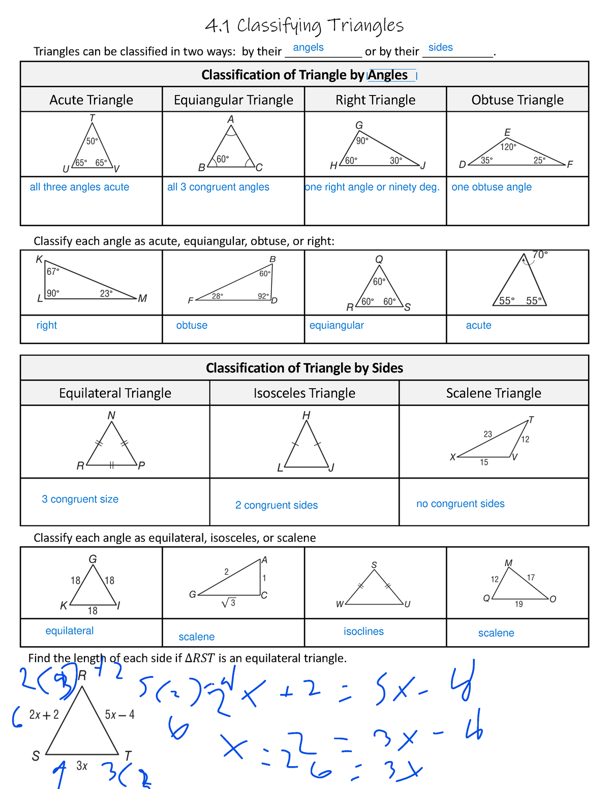 worksheet on classifying triangles