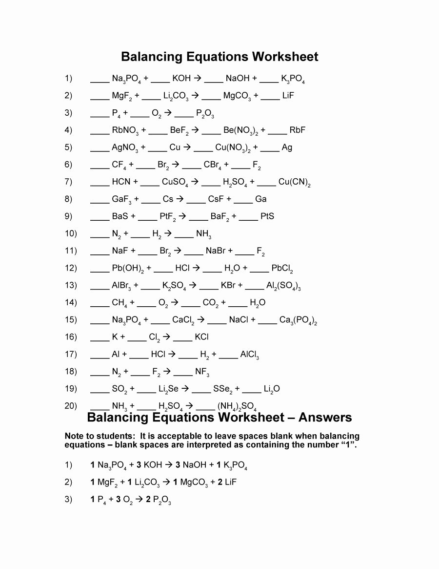 chemical equations balancing worksheet answers