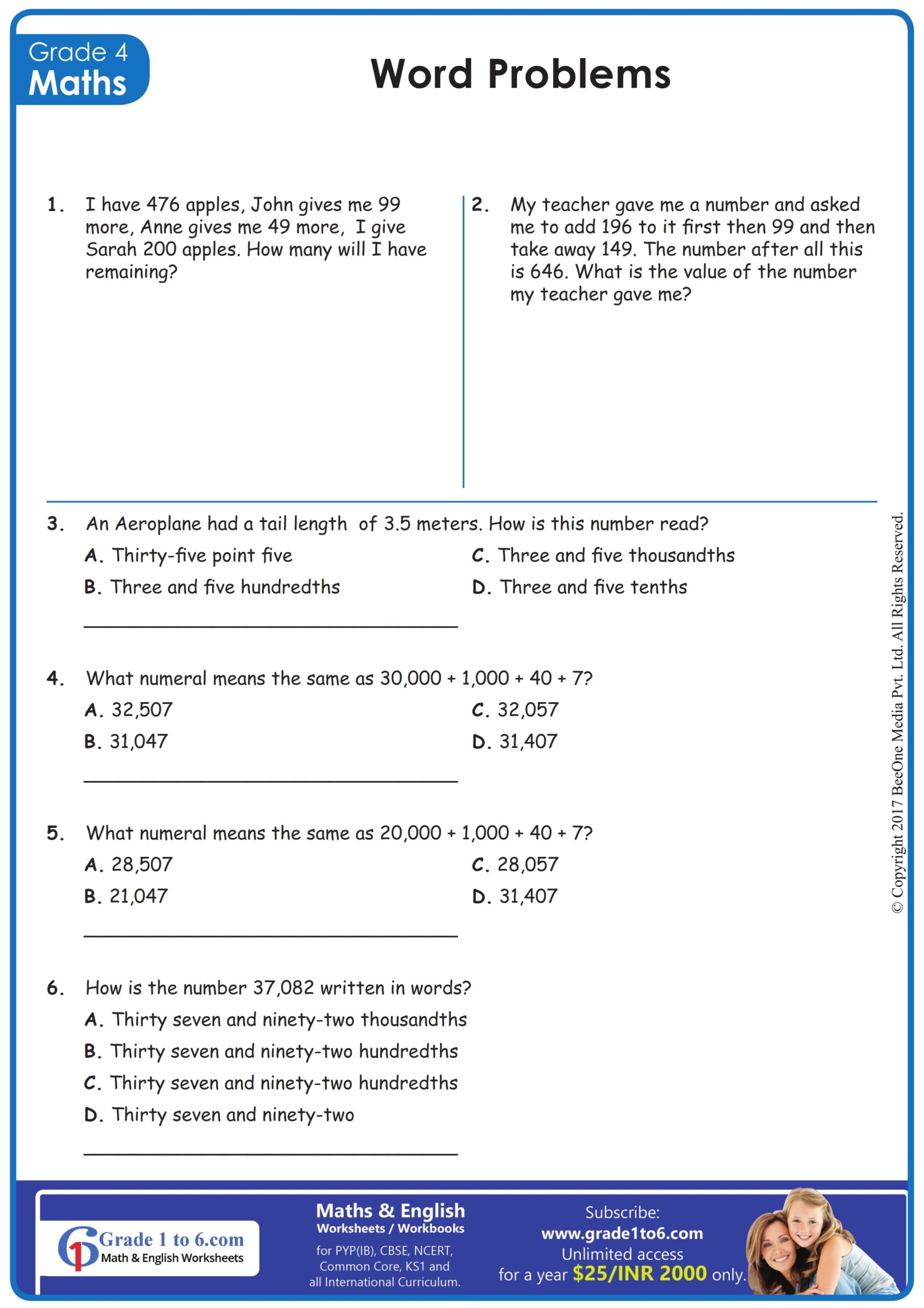 worksheets for 4th grade