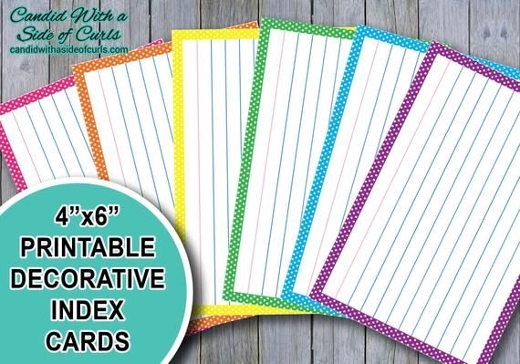 4x6 Printable Decorative Index Cards Etsy Canada Note Card Template