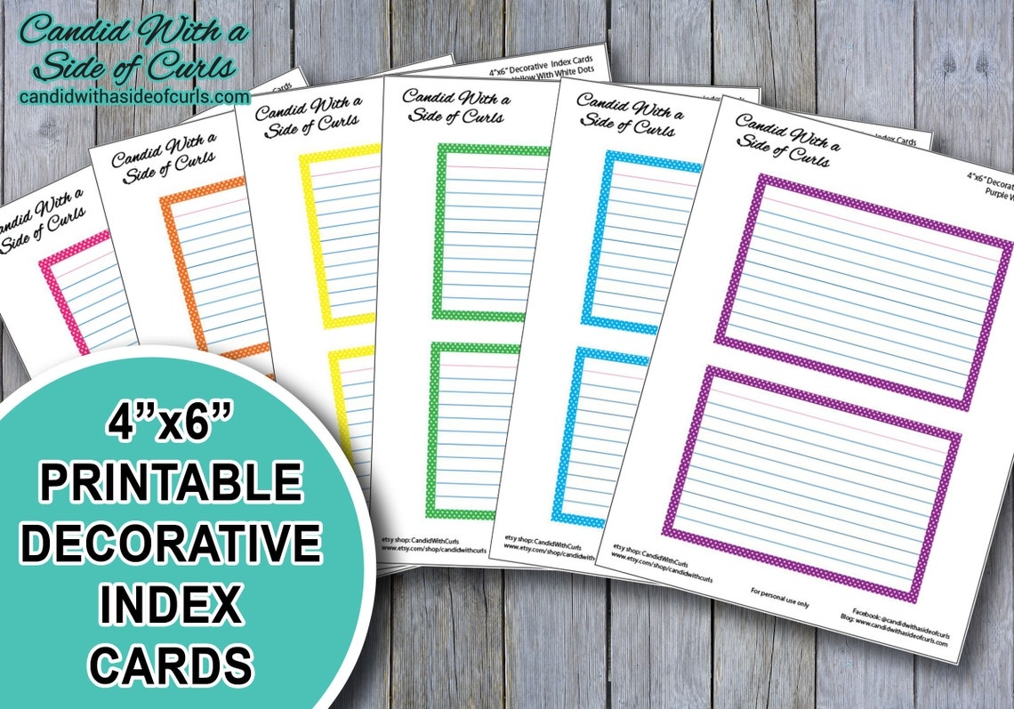 4x6 Printable Decorative Index Cards Etsy
