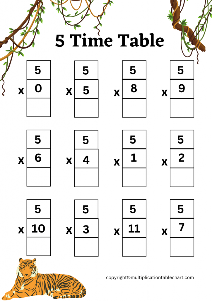 5 Times Table Worksheet 5 Multiplication Table Free PDF