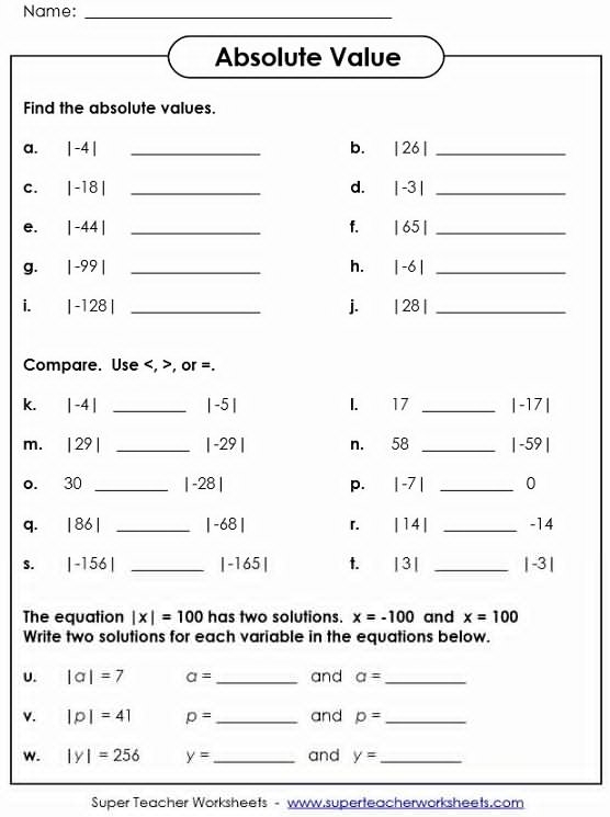 50 Absolute Value Worksheet Pdf