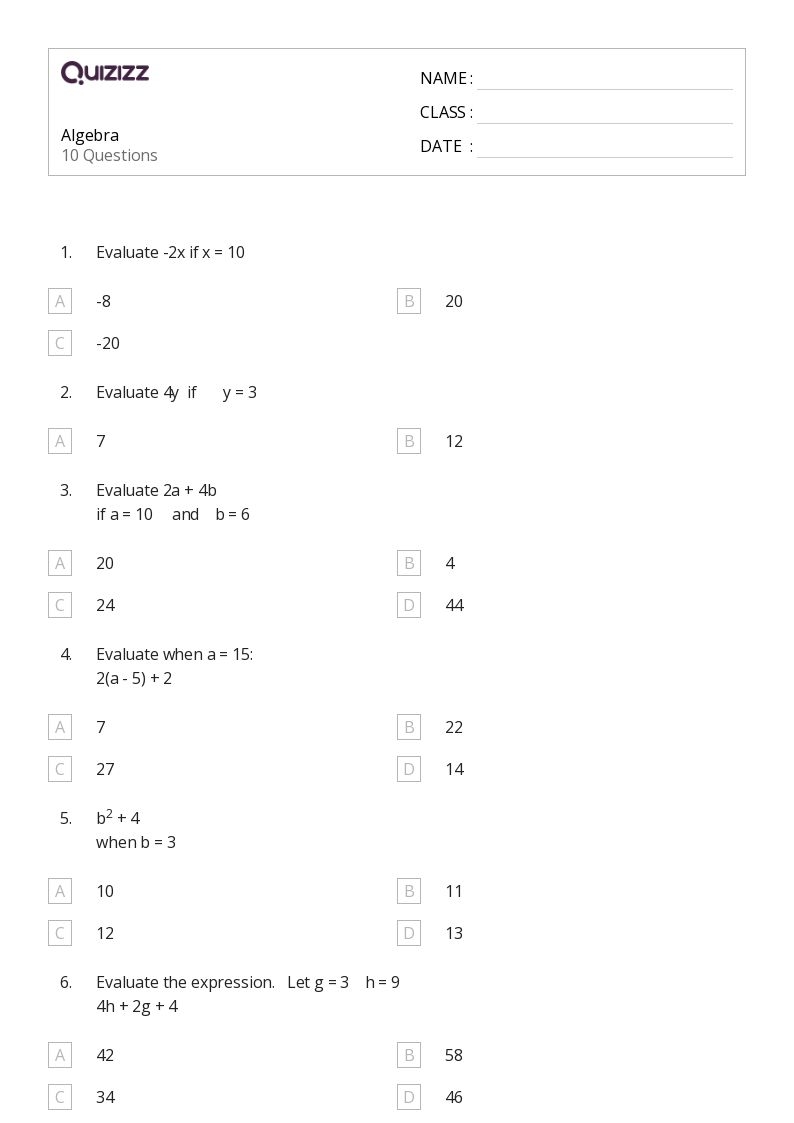 50 Algebra Worksheets For 1st Class On Quizizz Free Printable 