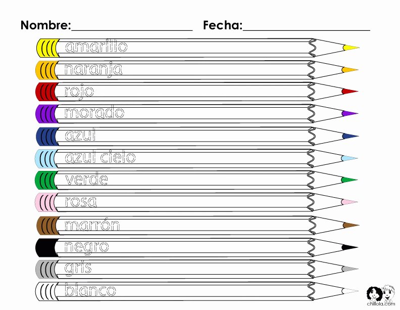 50 Colors In Spanish Worksheet