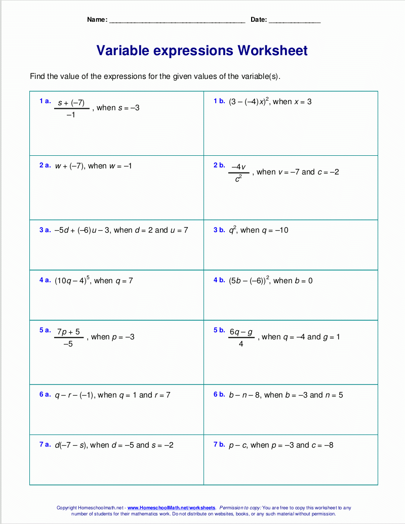 50 Evaluating Variable Expressions Worksheet Chessmuseum Template Library