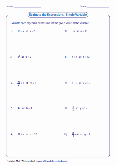 50 Evaluating Variable Expressions Worksheet Chessmuseum Template Library