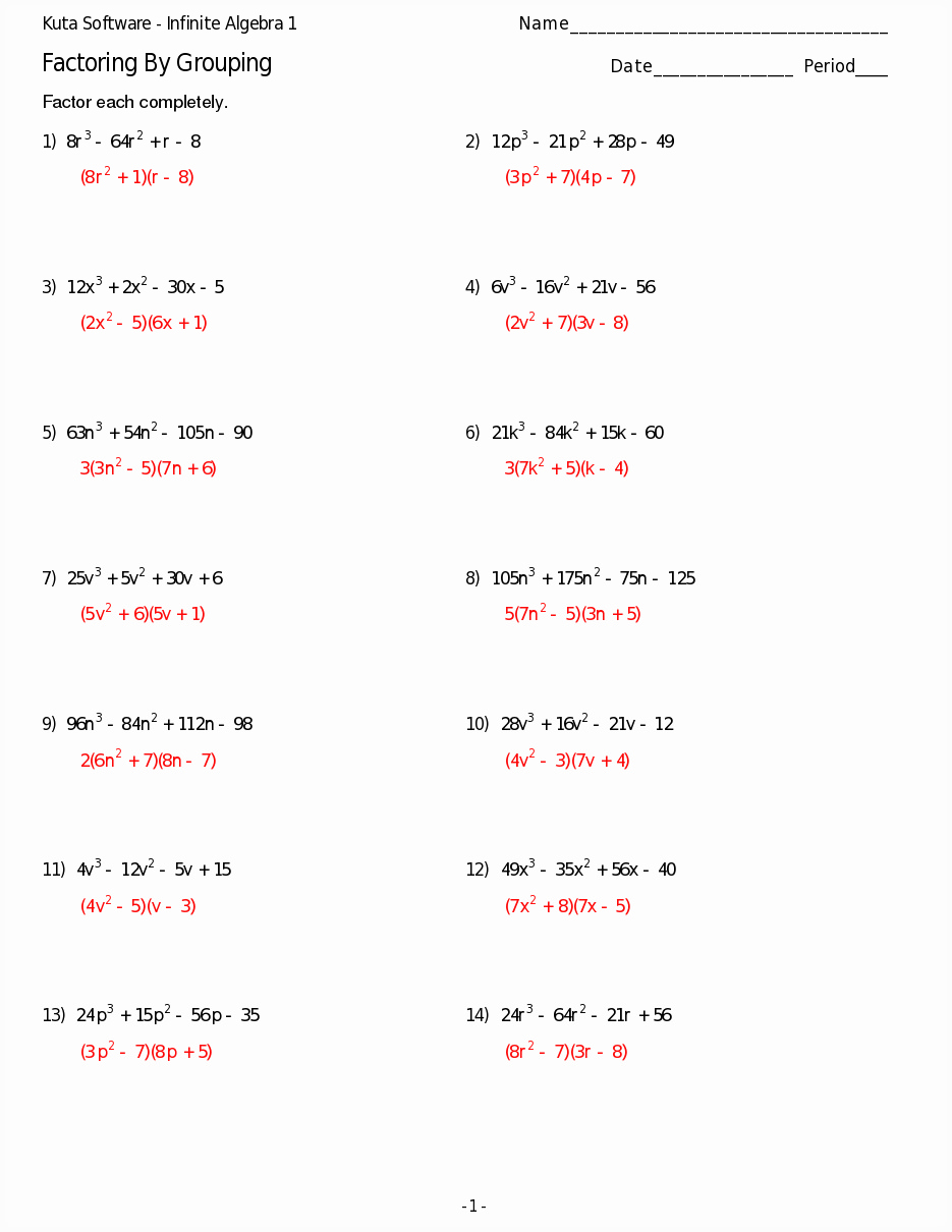 worksheet on factoring by grouping