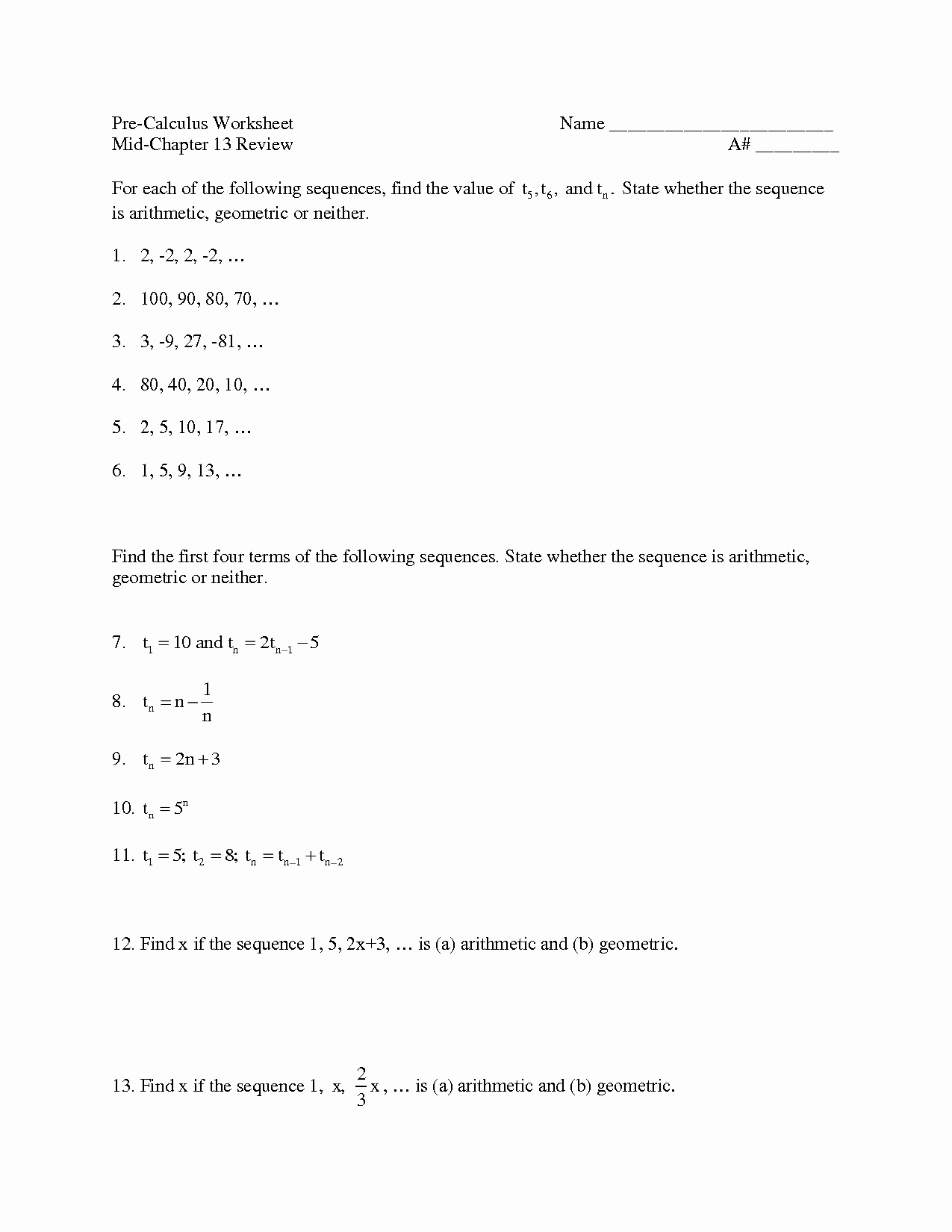 50 Geometric And Arithmetic Sequence Worksheet
