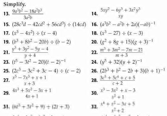 worksheet long division of polynomials
