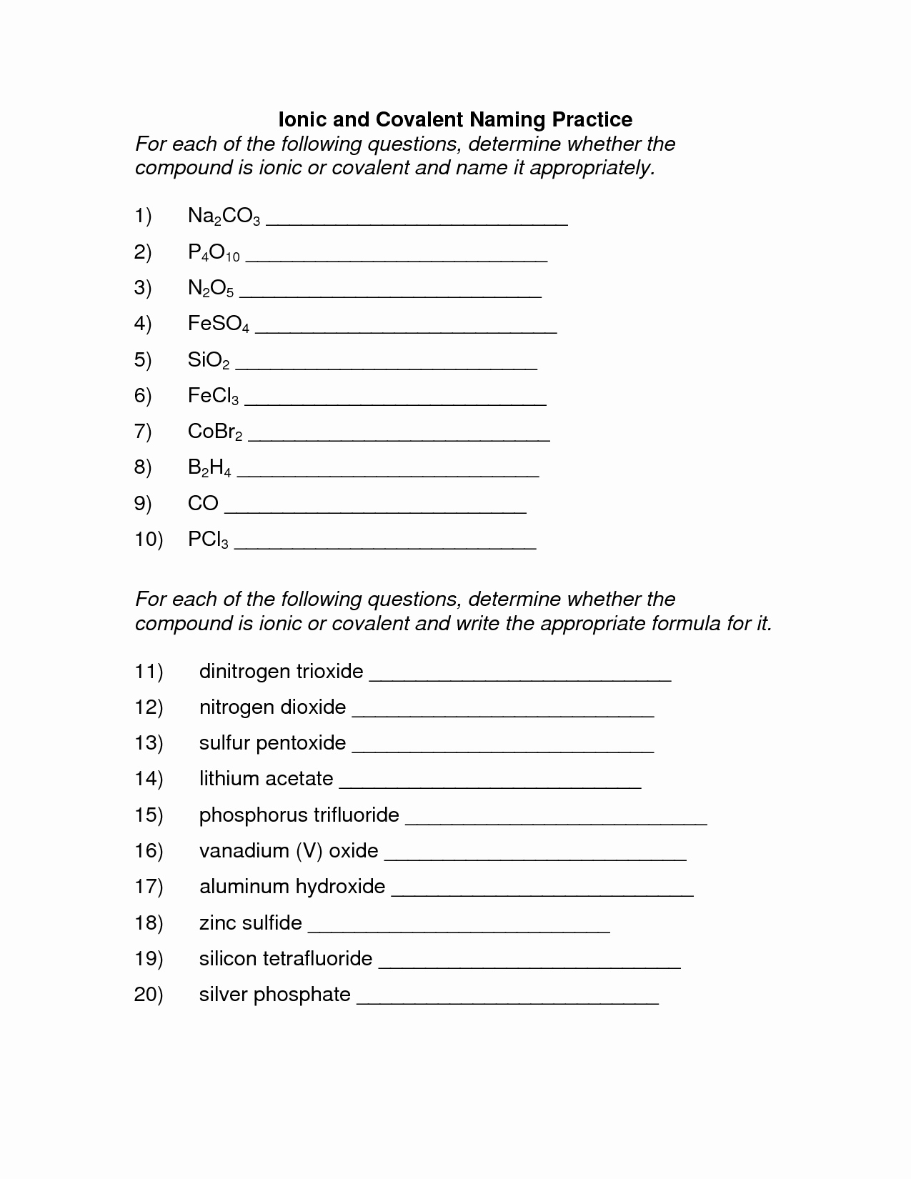 worksheet on naming compounds