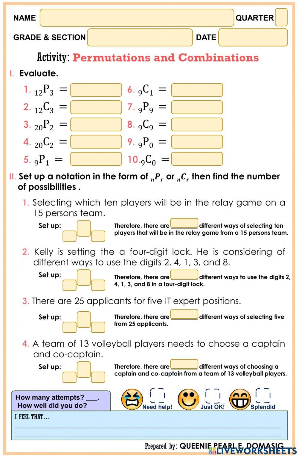 permutation or combination worksheet