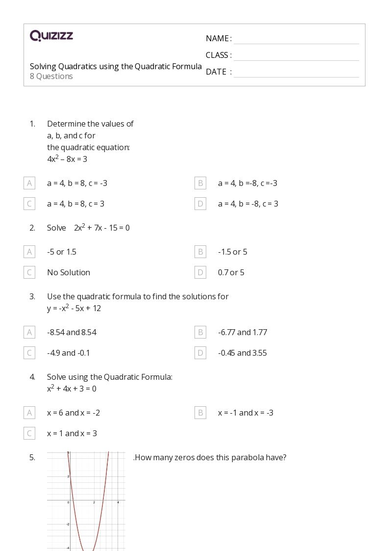 50 Quadratic Worksheets For 9th Class On Quizizz Free Printable 
