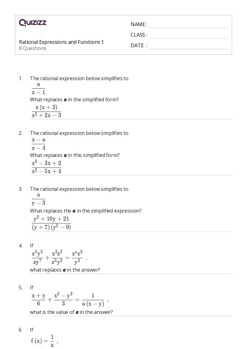 50 Rational Expressions Equations And Functions Worksheets For 