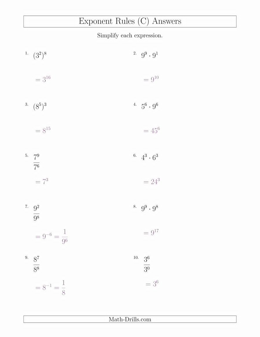 power of exponents worksheet pdf