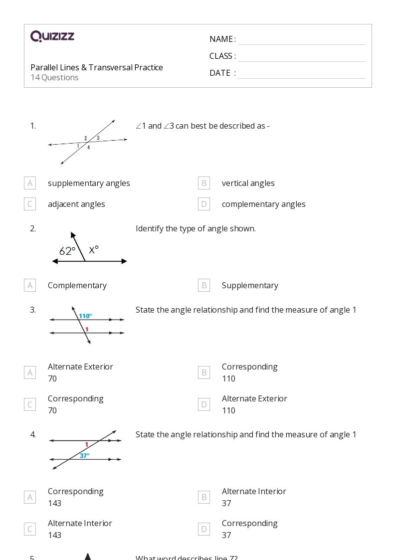 50 Transversal Of Parallel Lines Worksheets On Quizizz Free 